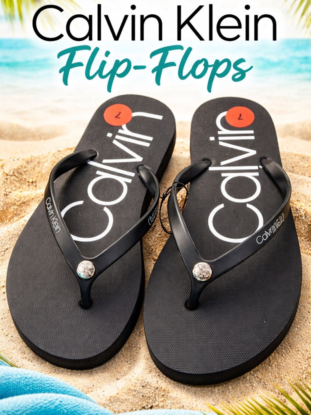 Calvin Klein Black Women's Flip Sandals with Logo Straps